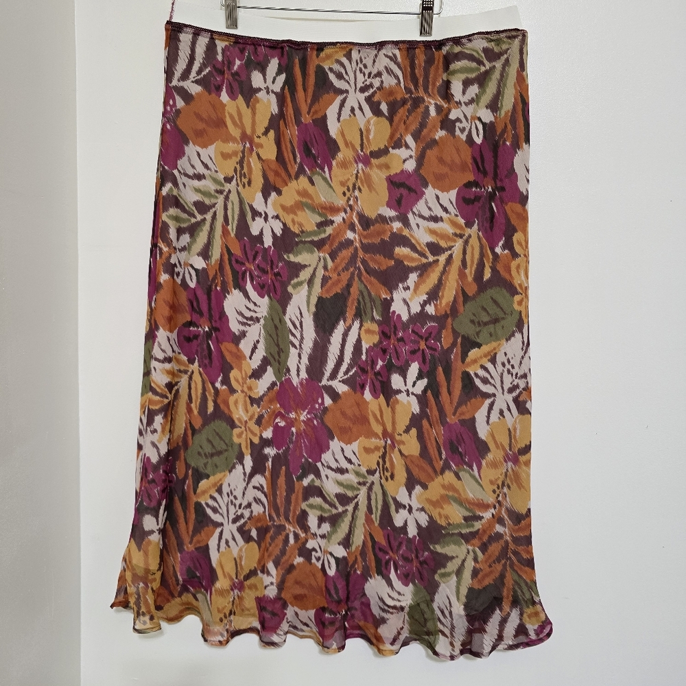 new AVENUE size 26/28 Fall Floral 100% Silk Knee Length Skirt Multicolor
